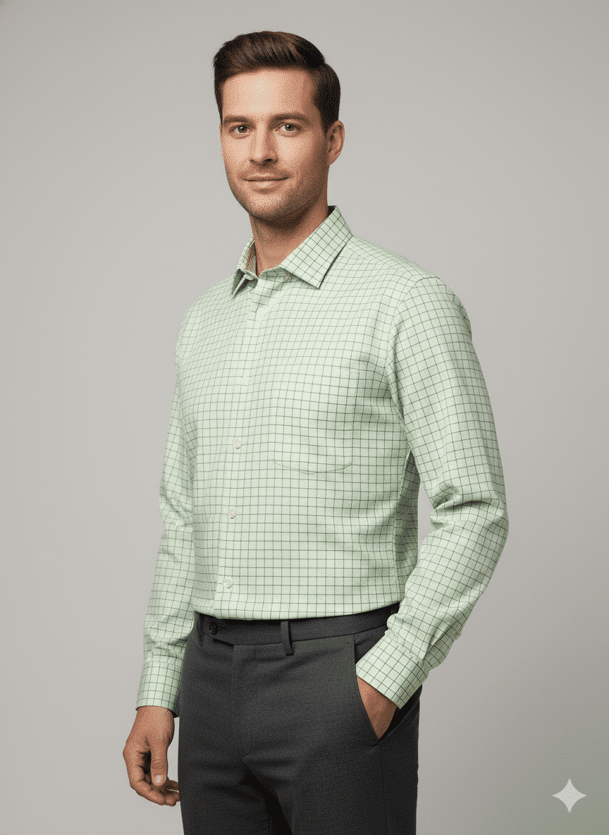 Green Checked Cotton Shirt