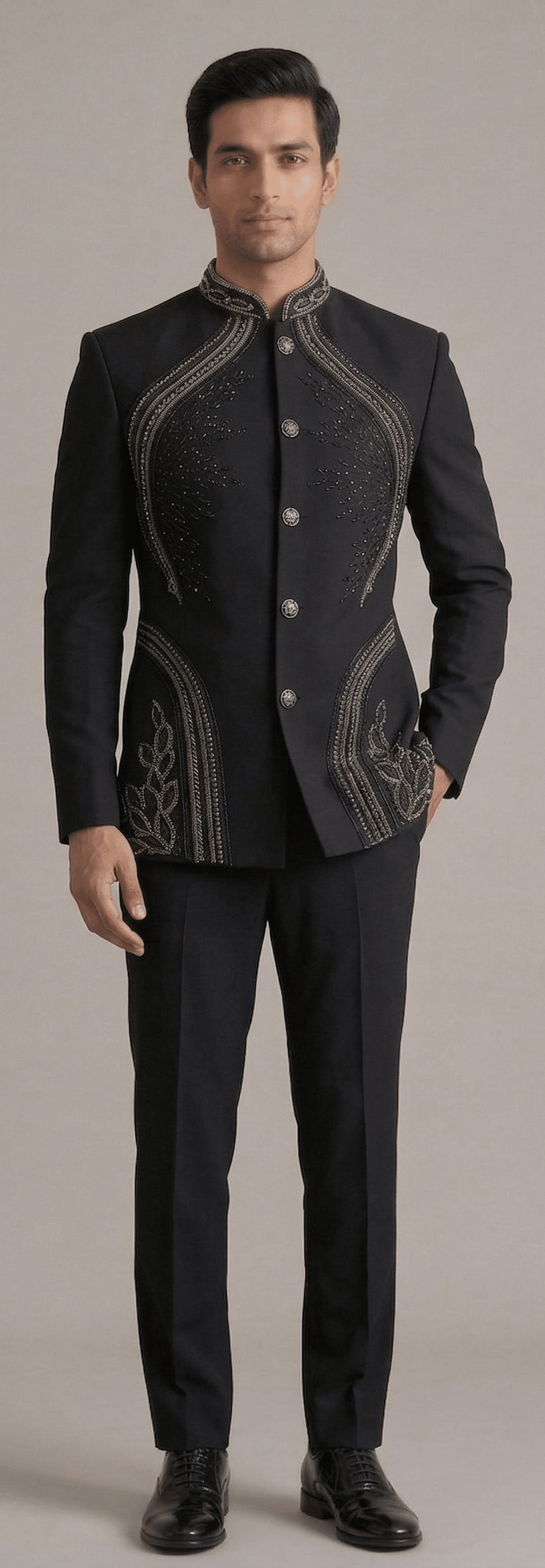 Black Embroidered Designer Jodhpuri Suit