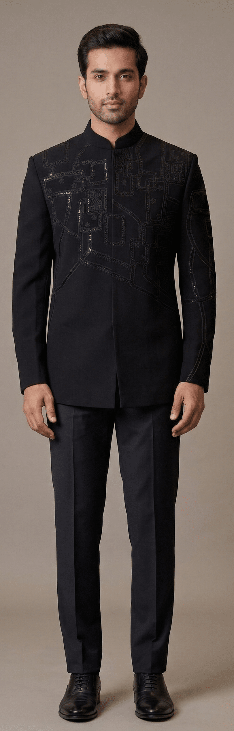 Stone Black Geometric Embroidered Designer Jodhpuri