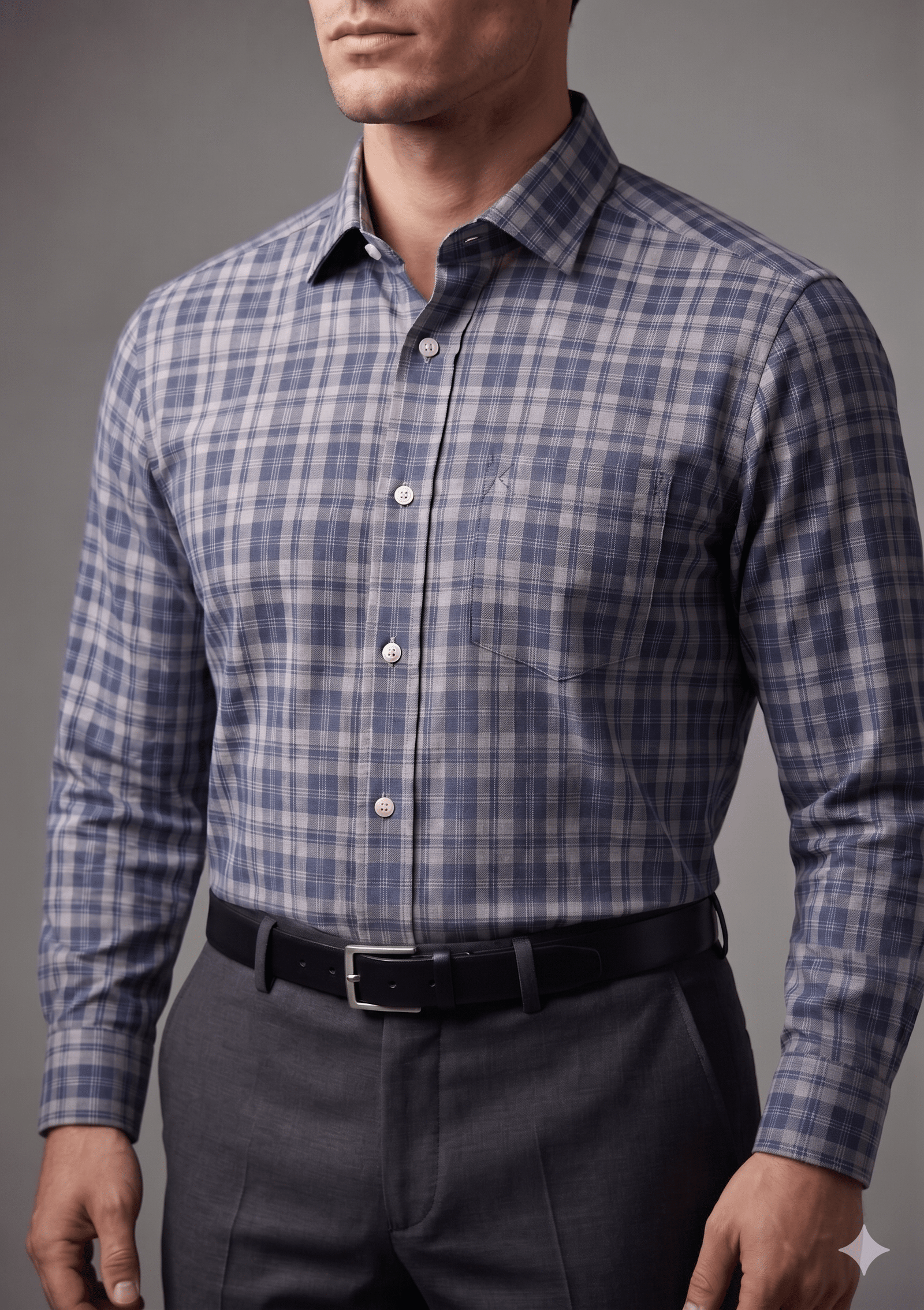 Blue Grey Check Formal Shirt