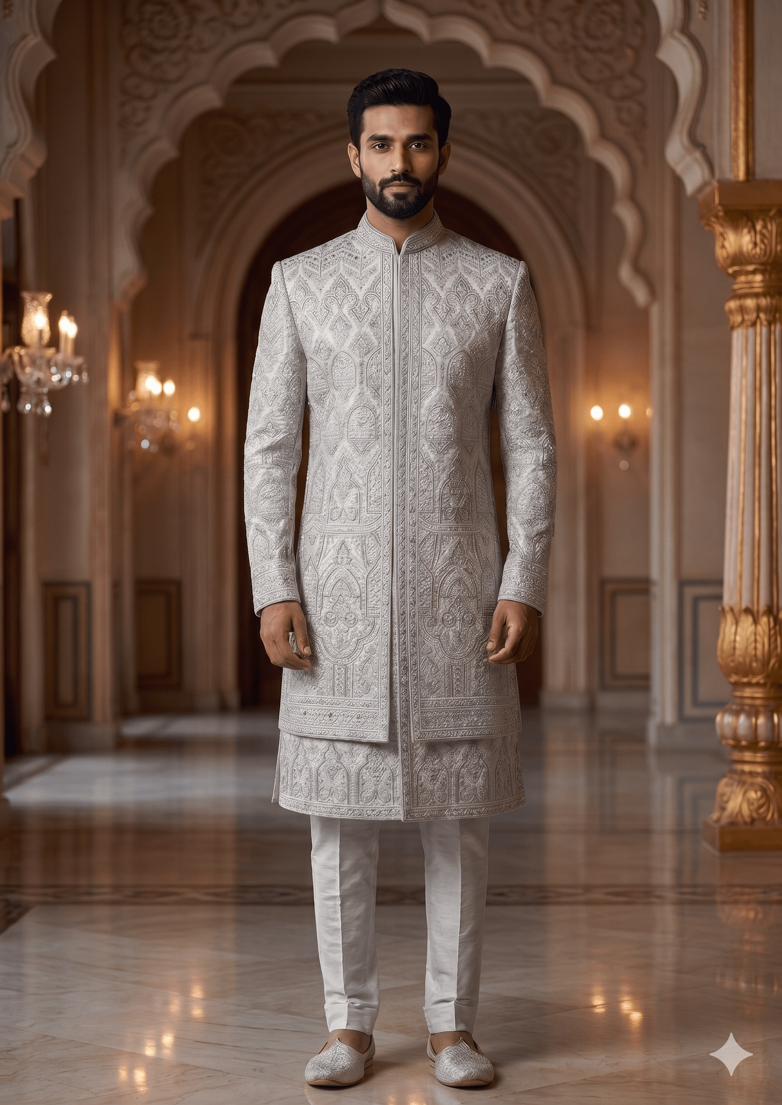 Royal Ivory Embroidered Wedding Sherwani for Men