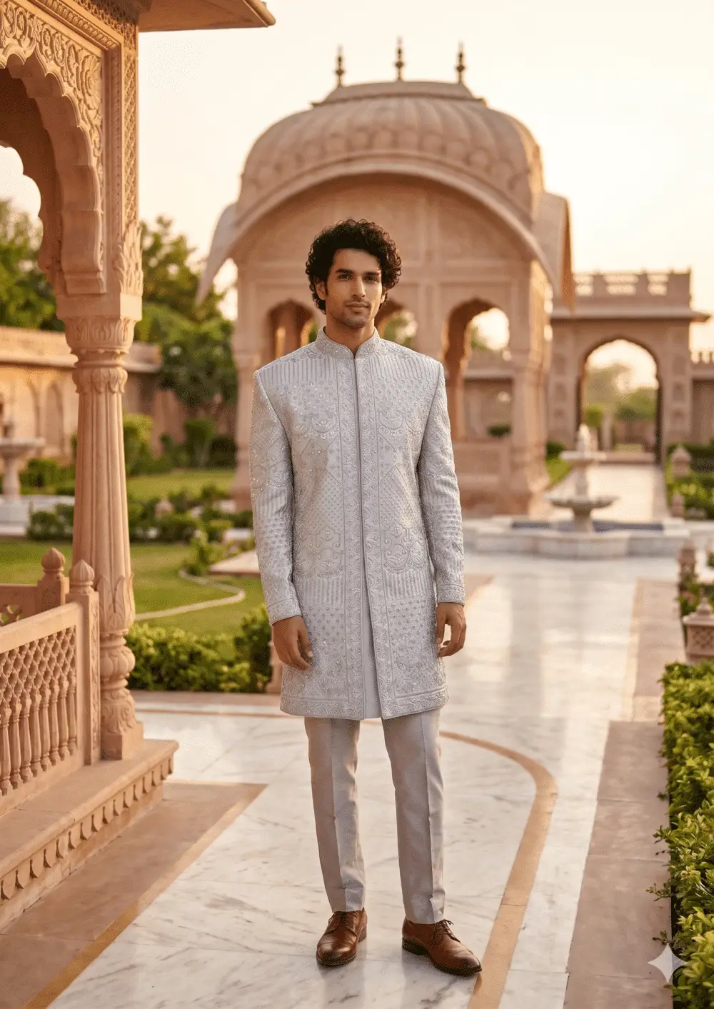 Regal Ice White Designer Sherwani for Men – Luxury Embroidered Wedding Collection
