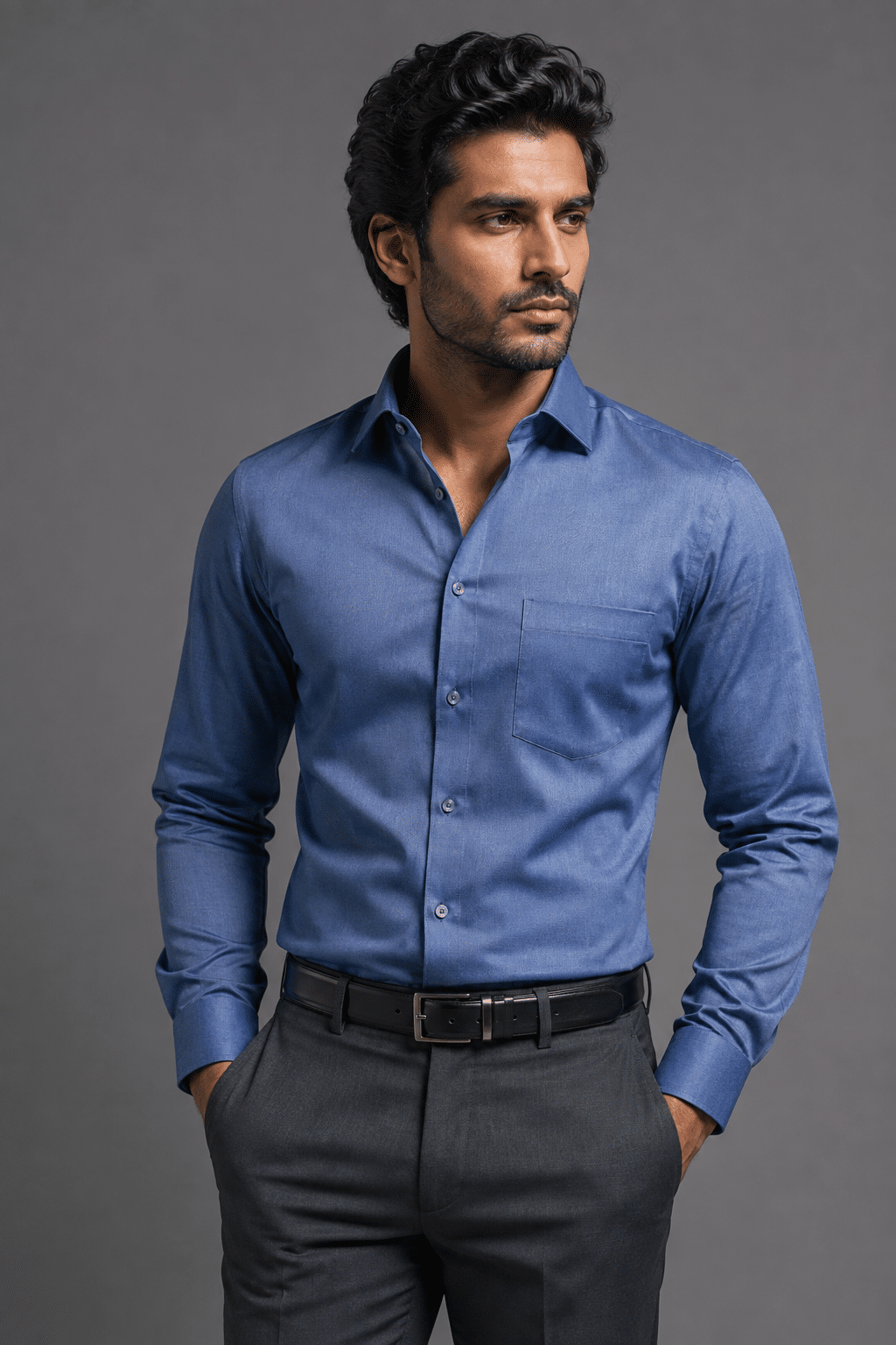 Men’s Slate Blue Pure Linen Shirt