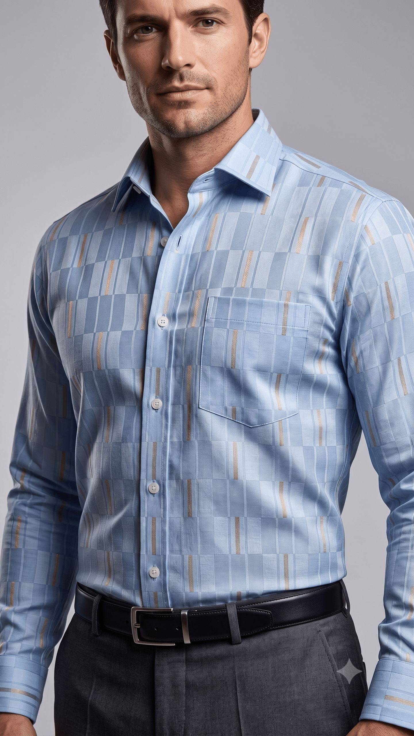 Sky Blue Self Checked Formal Shirt