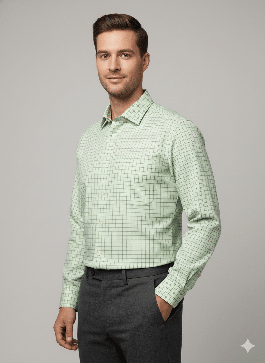 Green Checked Cotton Shirt